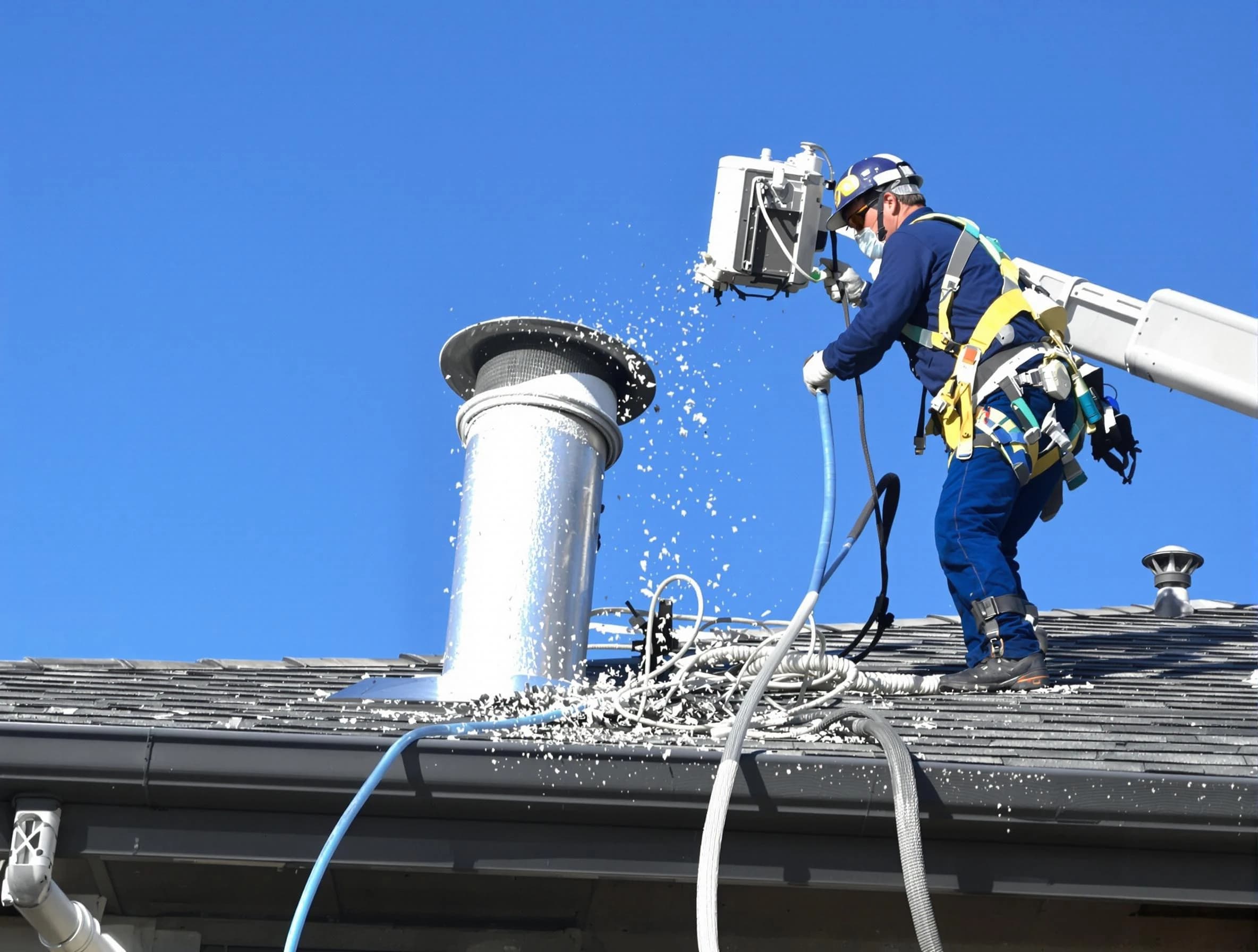 North Versailles Dryer Vent Cleaning certified technician safely cleaning a roof-mounted dryer vent in North Versailles