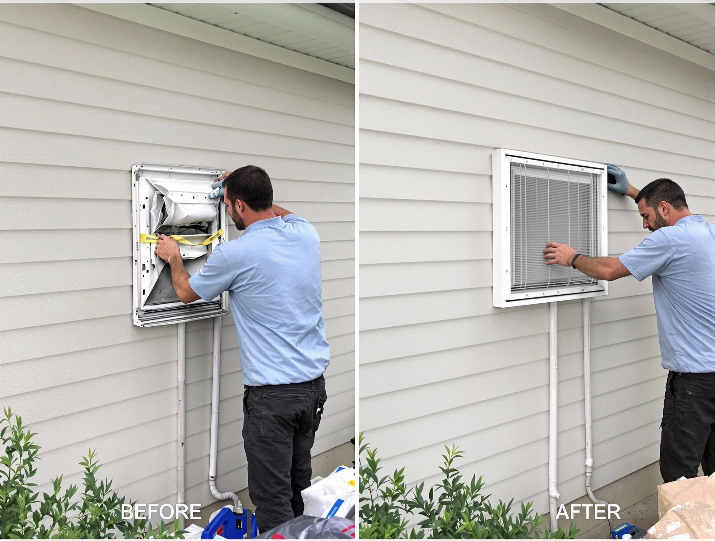 North Versailles Dryer Vent Cleaning technician installing high-quality dryer vent cover at a residential property in North Versailles