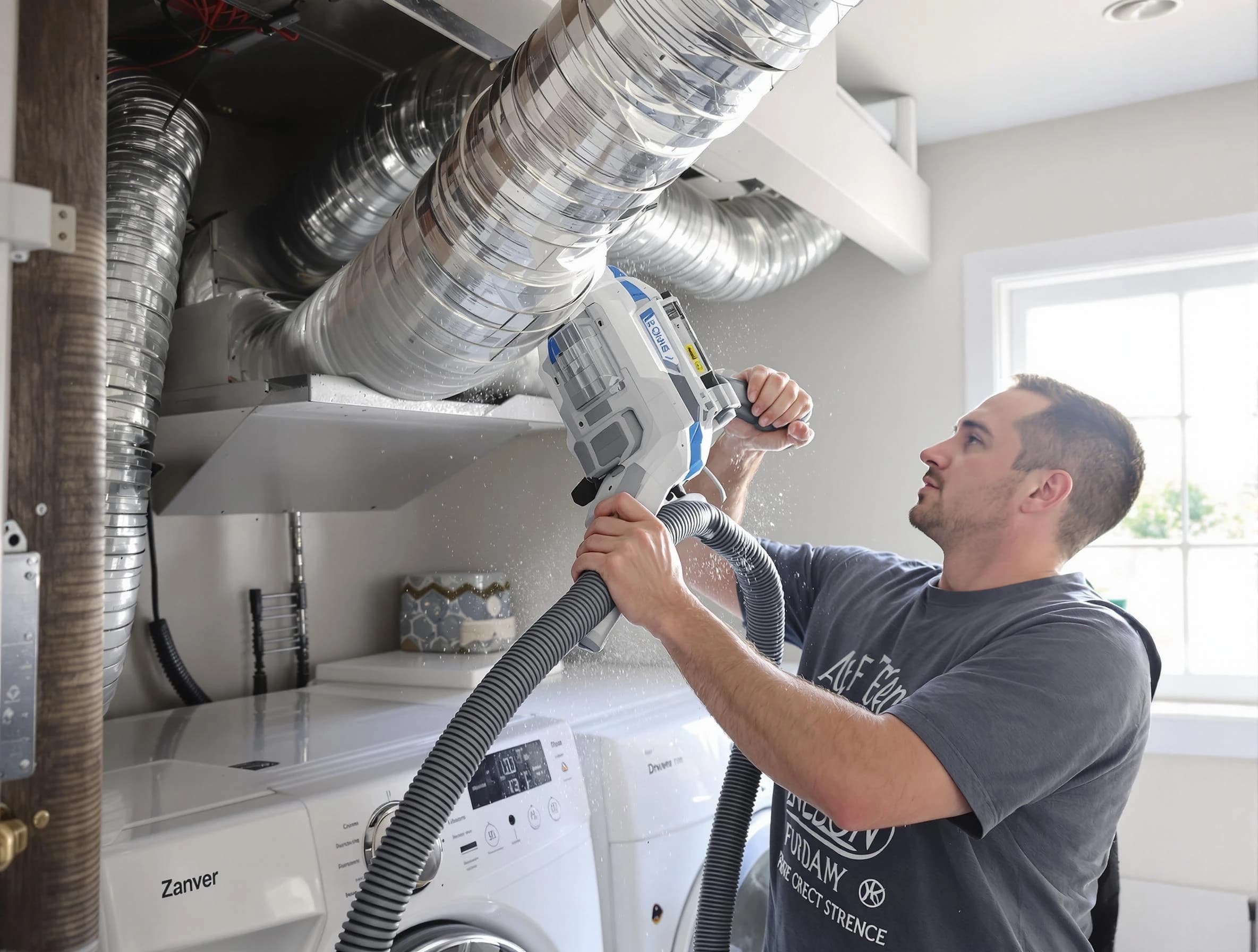 North Versailles Dryer Vent Cleaning specialist cleaning deep within a dryer vent duct system in North Versailles